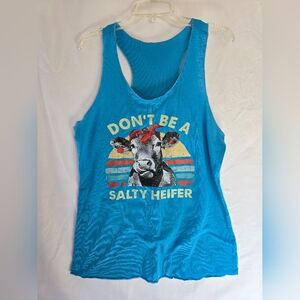 Vibrant Blue Graphic Tank Top Cow